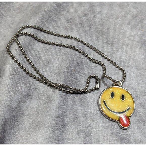 Vintage 90s Glitter Silly Face Enamel Pendant Necklace - Picture 6 of 6